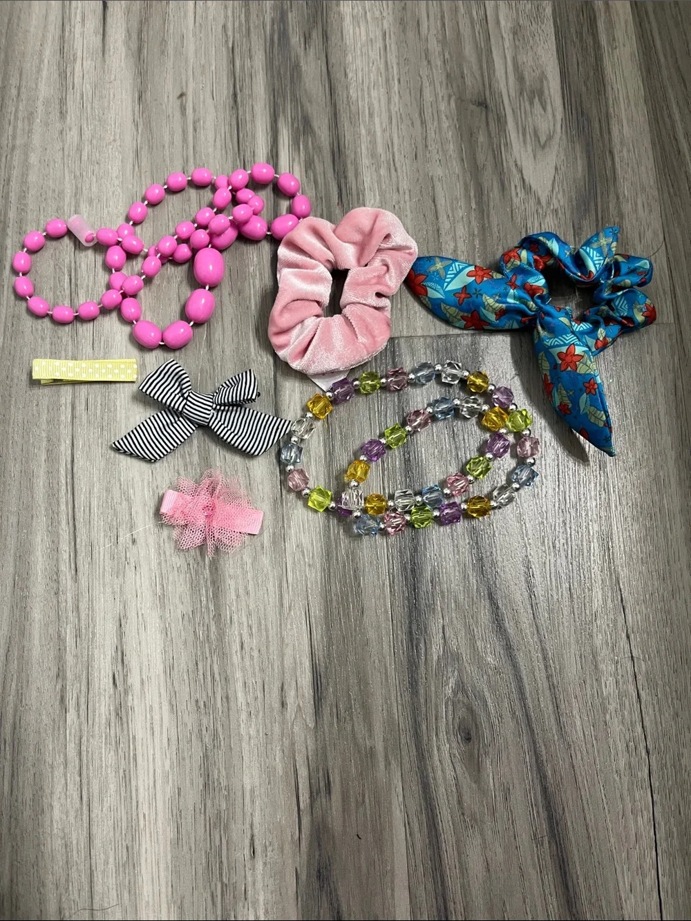 Kids Pink Beaded Necklace & Hair Accessory Set